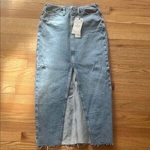 Denim Maxi Skirt with Front Slit